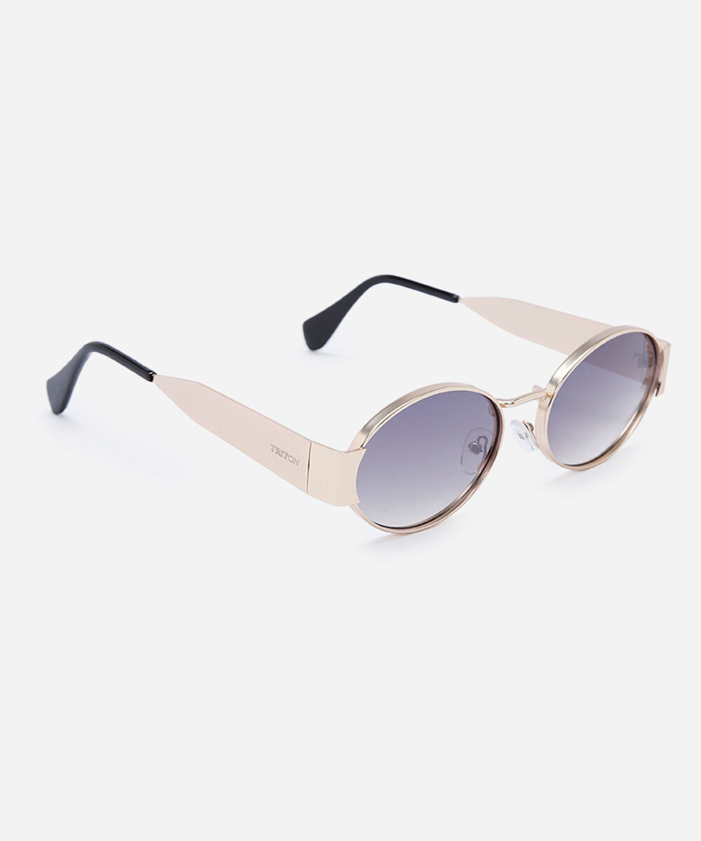 óculos de sol feminino redondo de metal triton dourado