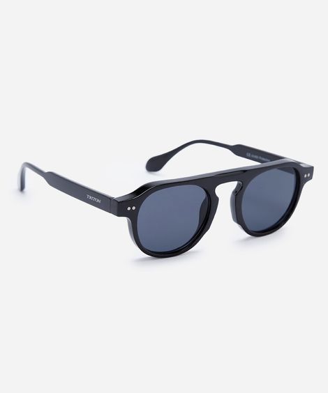 óculos de sol unissex redondo de acetato triton preto