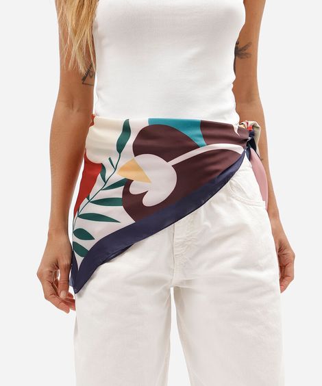 lenço quadrado feminino acetinado floral colorido