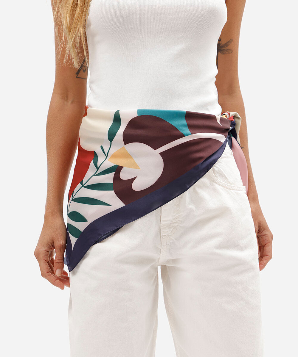 lenço quadrado feminino acetinado floral colorido