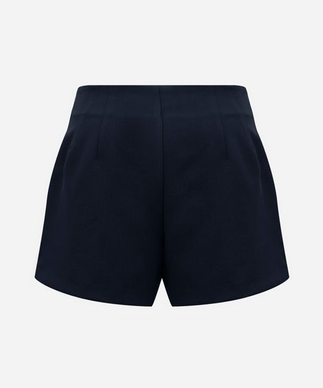 short feminino de alfaiataria com pregas cintura alta azul