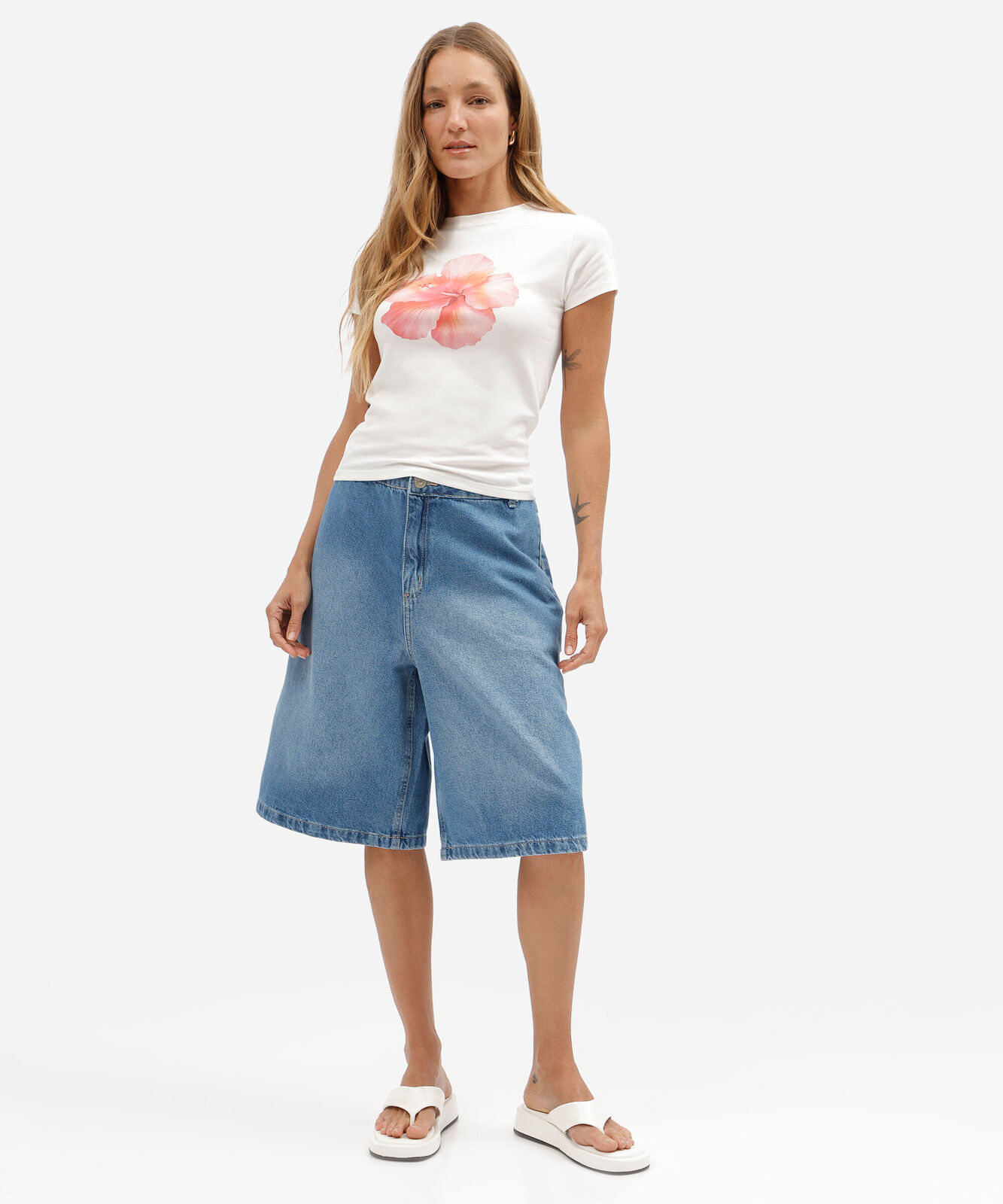 bermuda jorts feminina jeans cintura alta azul