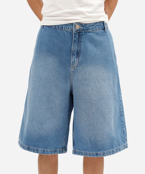bermuda jorts feminina jeans cintura alta azul