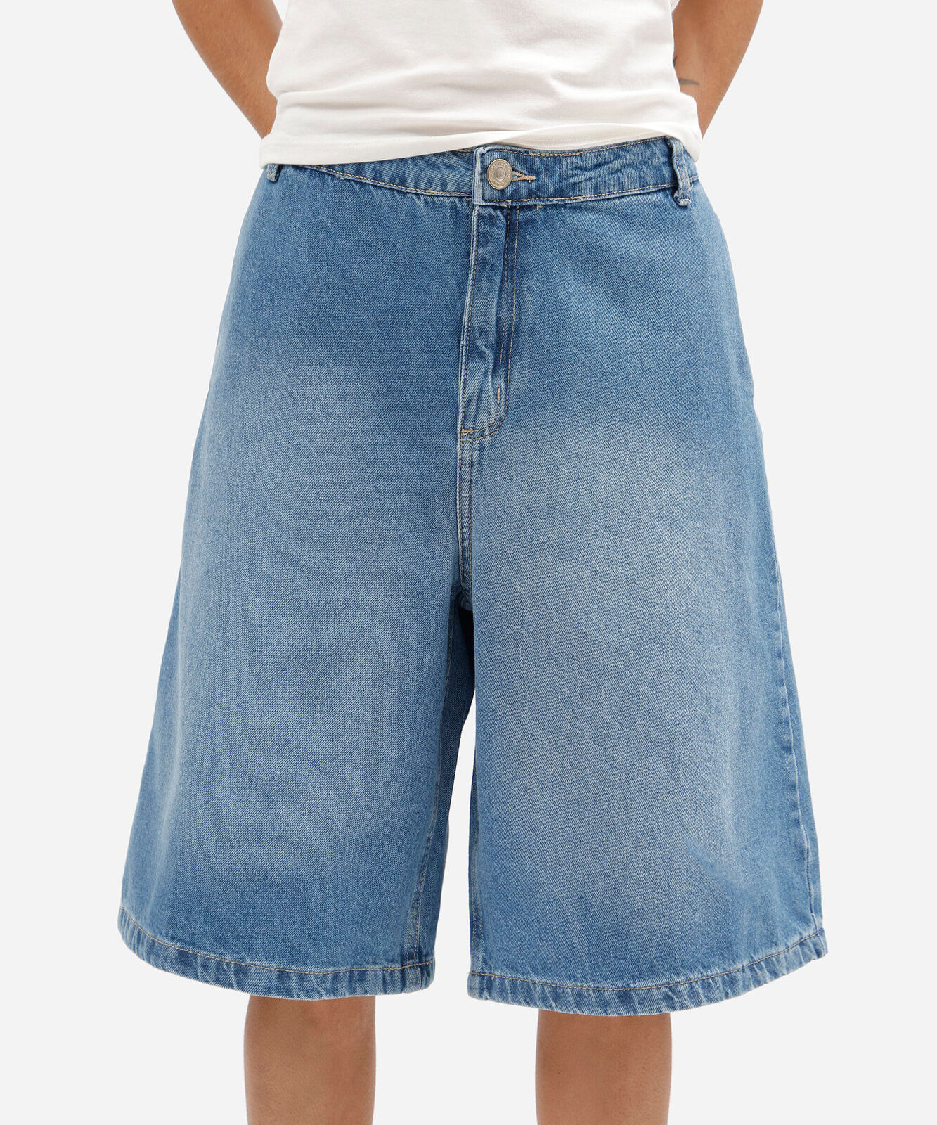 bermuda jorts feminina jeans cintura alta azul