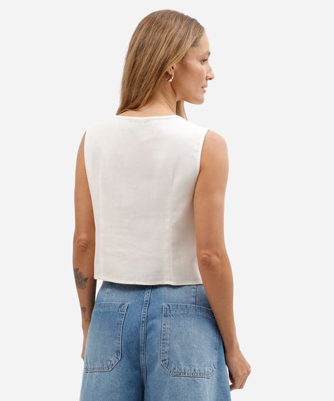 blusa feminina com linho pregas e amarração off white