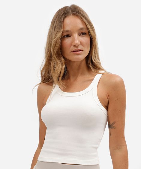 regata feminina de algodão canelada básica off white