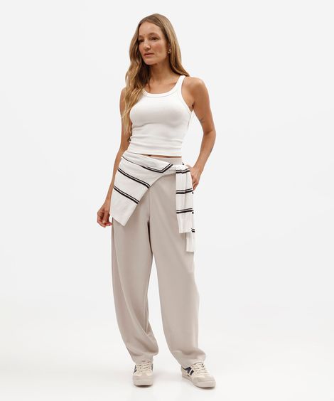calça balloon feminina com viscose e pregas scuba básica cinza claro