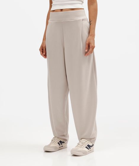 calça balloon feminina com viscose e pregas scuba básica cinza claro