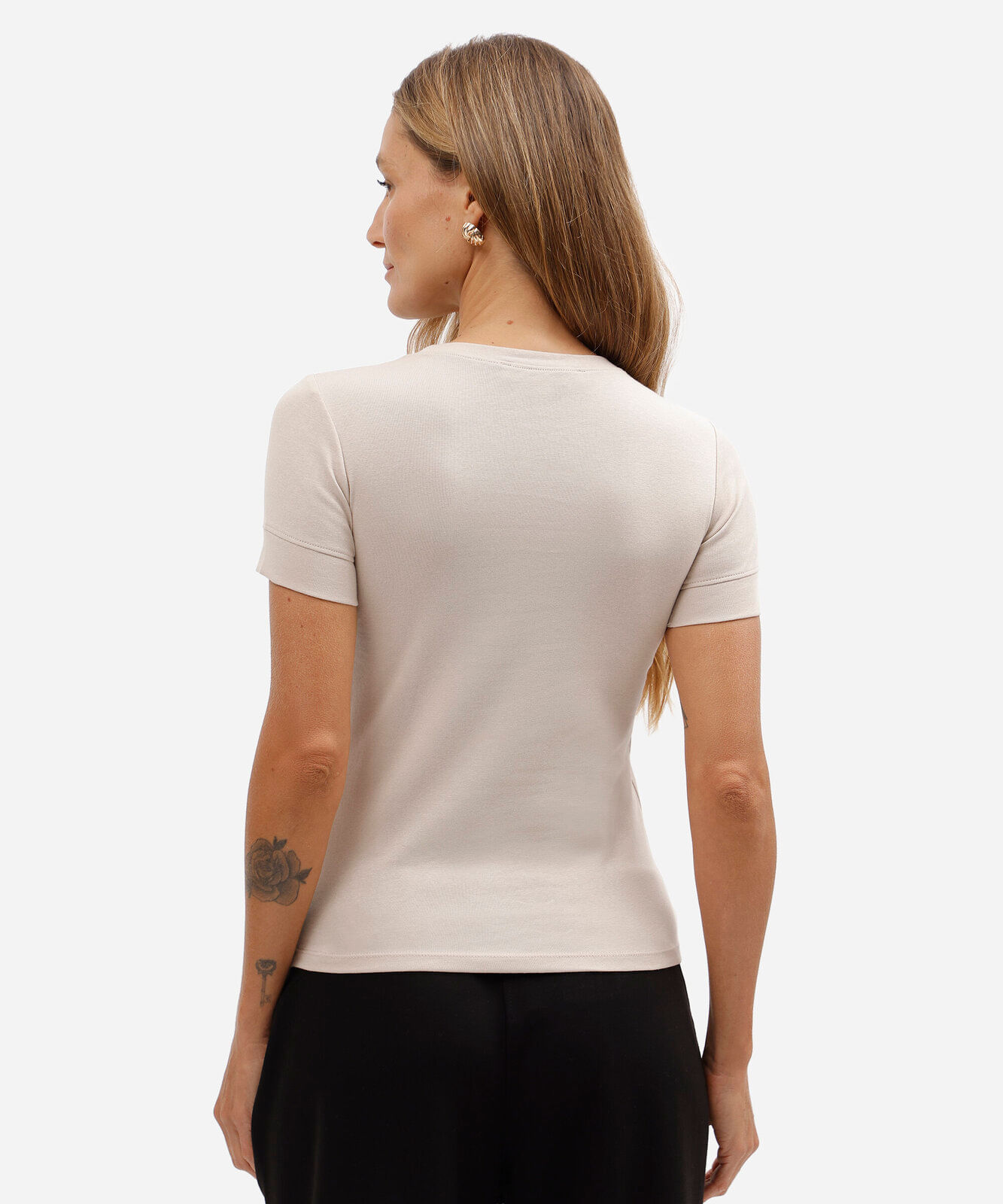 blusa baby look feminina de algodão manga curta básica bege