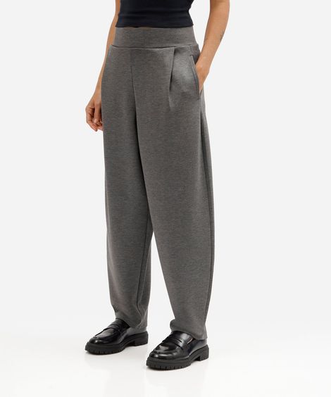 calça balloon feminina com viscose e pregas scuba básica cinza