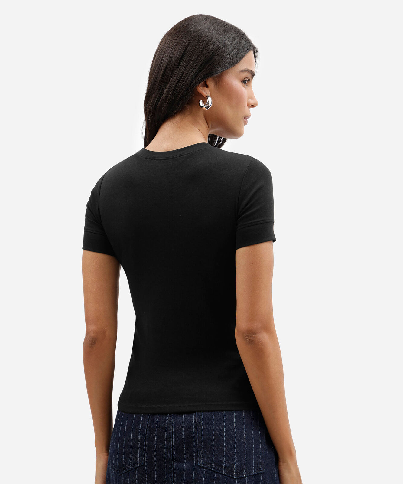 blusa baby look feminina de algodão manga curta básica preta
