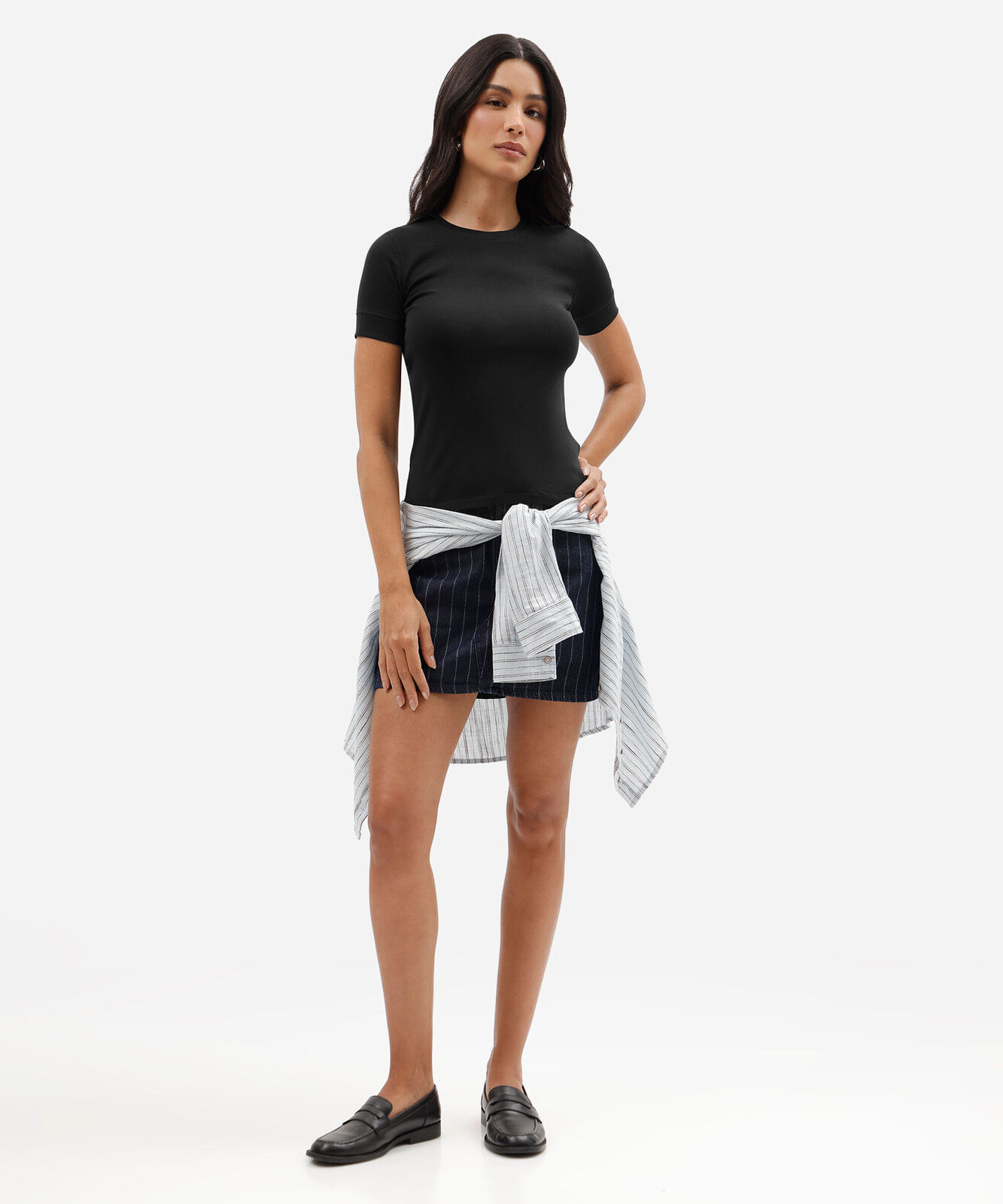 blusa baby look feminina de algodão manga curta básica preta