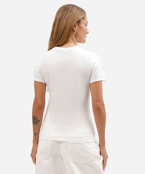 camiseta feminina de algodão manga curta estampada básica off white