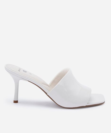 tamanco bico quadrado feminino salto alto mindset off white