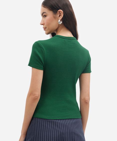 blusa feminina de algodão canelada manga curta verde