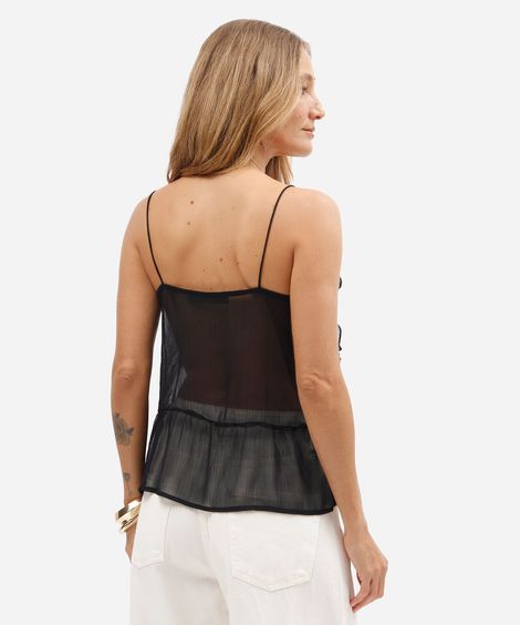 blusa feminina alça fina com babados texturizada preta
