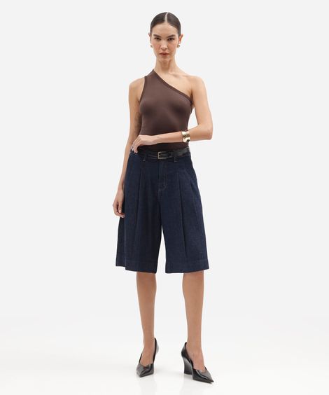 bermuda jorts feminina jeans cintura média azul