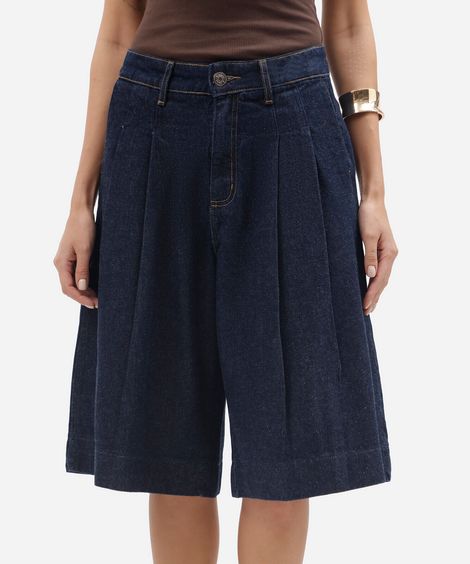 bermuda jorts feminina jeans cintura média azul