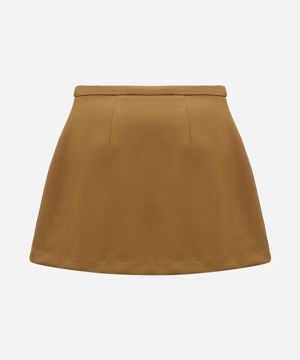 short saia feminino de alfaiataria cintura alta marrom