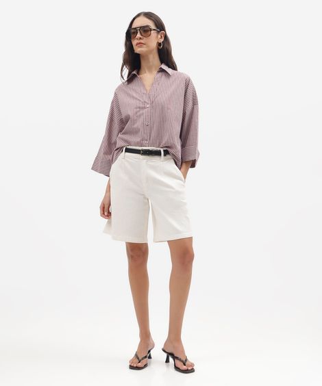 bermuda feminina de sarja cintura alta off white