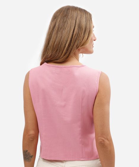 blusa feminina com linho pregas e amarração rosa