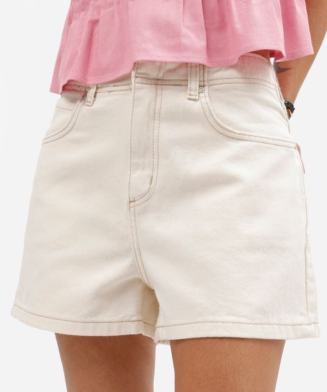 short mom feminino de sarja cintura alta off white