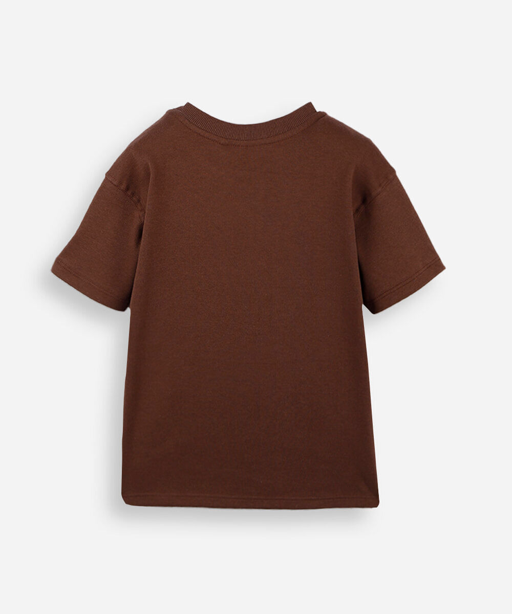 camiseta infantil de algodão manga curta com nervuras minecraft marrom