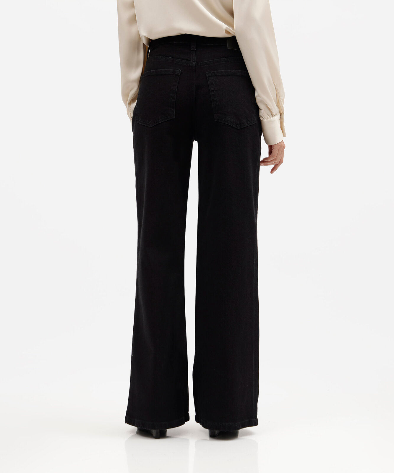 calça wide leg feminina jeans cintura alta preta