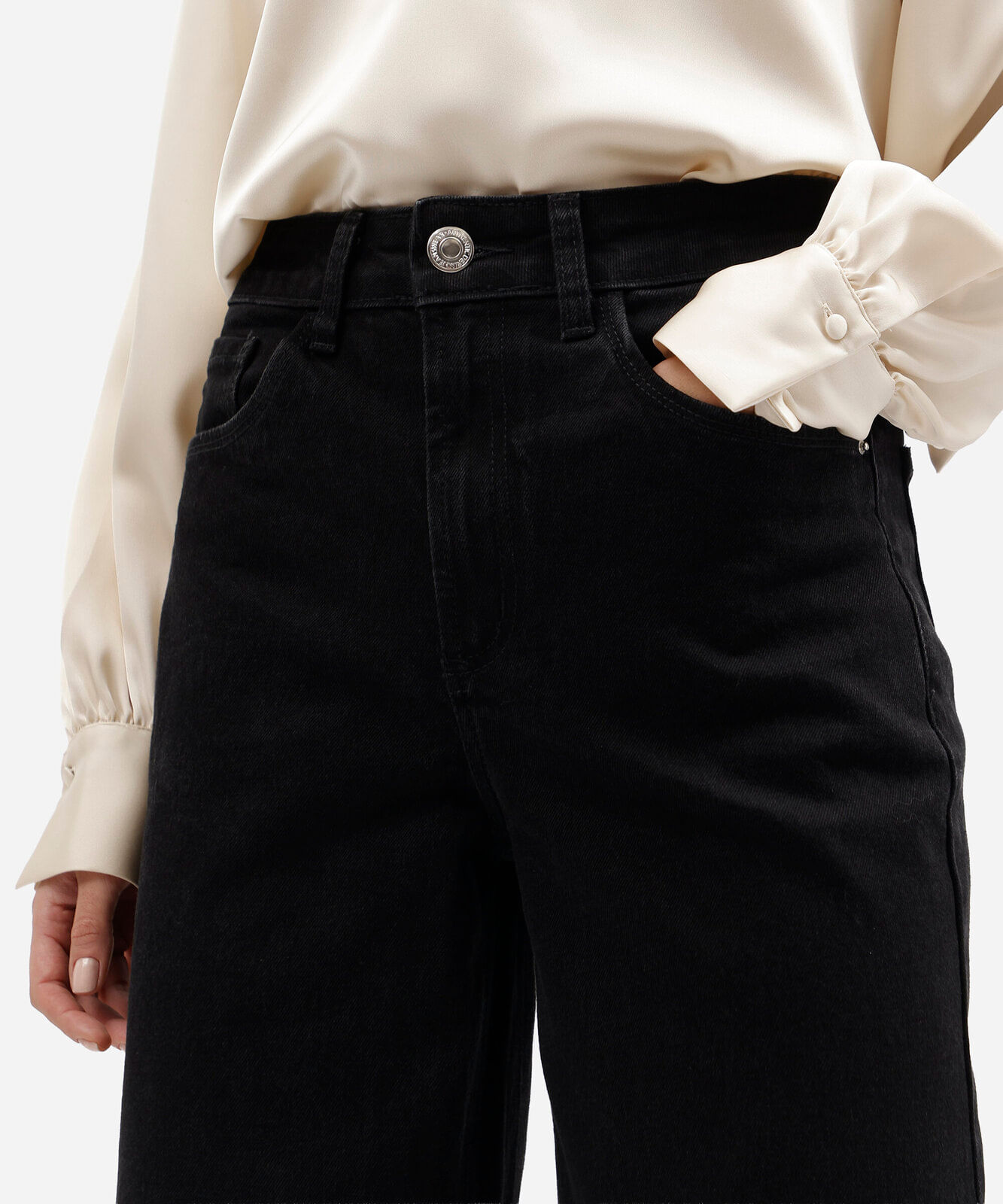 calça wide leg feminina jeans cintura alta preta