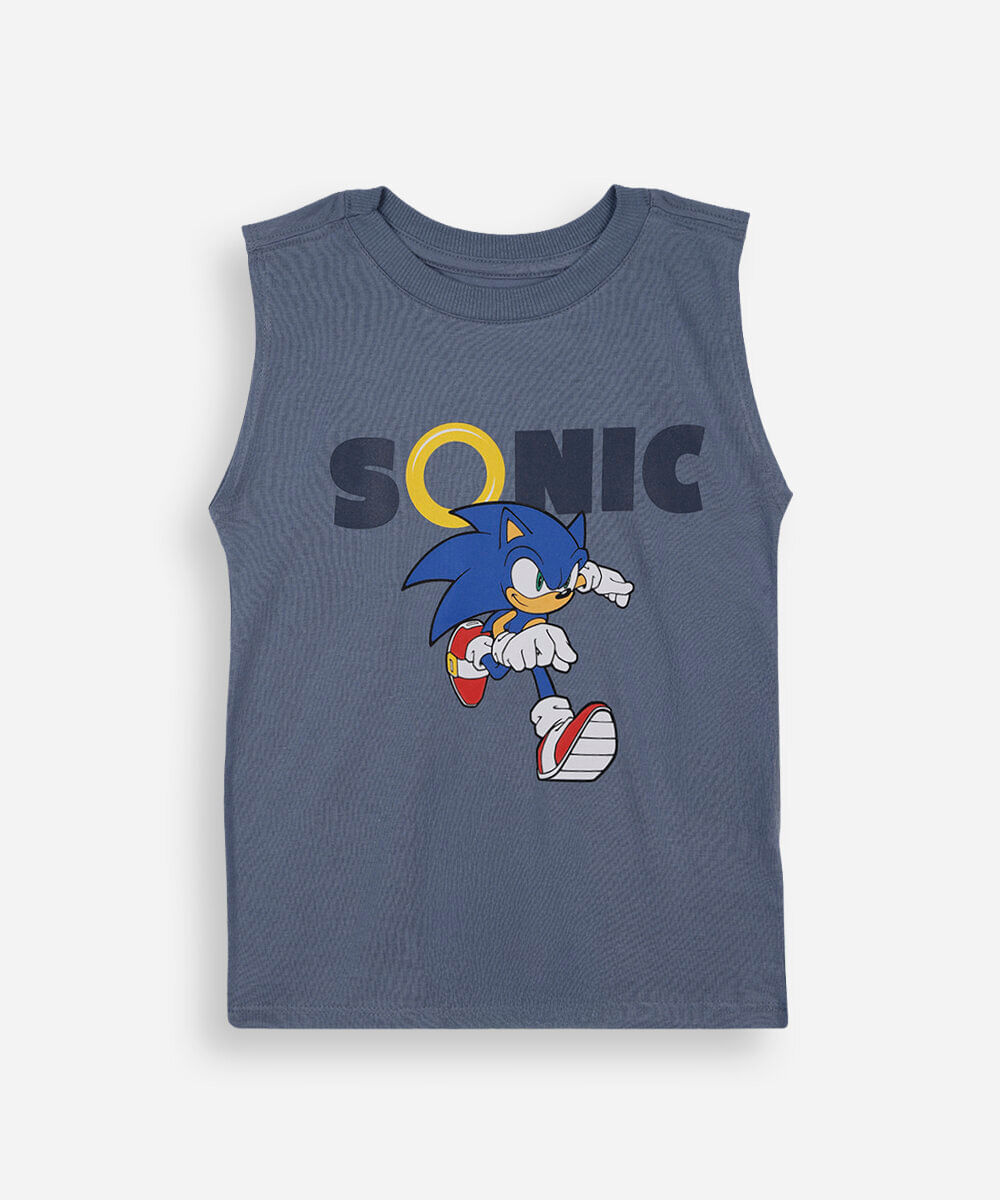 regata infantil de algodão sonic azul