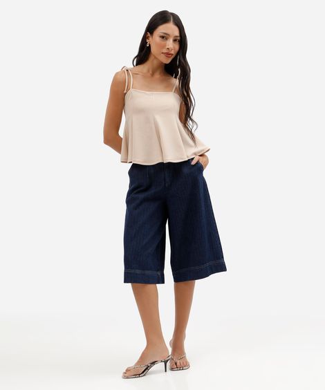 bermuda maxi jorts jeans cintura alta texturizada azul