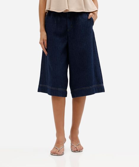 bermuda maxi jorts jeans cintura alta texturizada azul