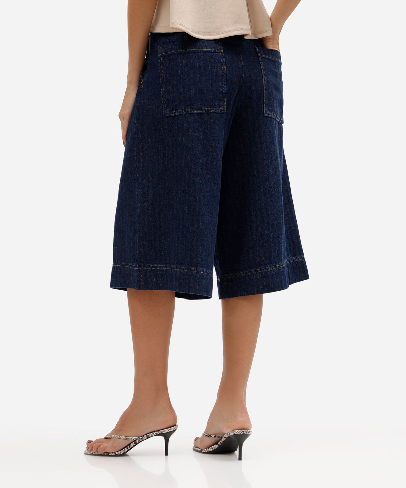 bermuda maxi jorts jeans cintura alta texturizada azul