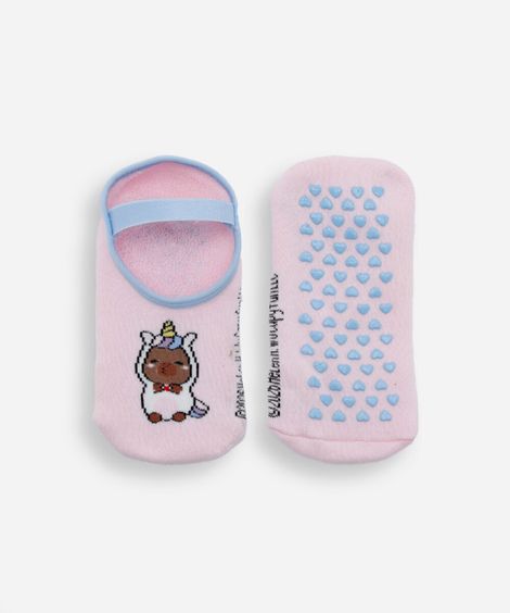 meia sapatilha infantil antiderrapante capivara rosa
