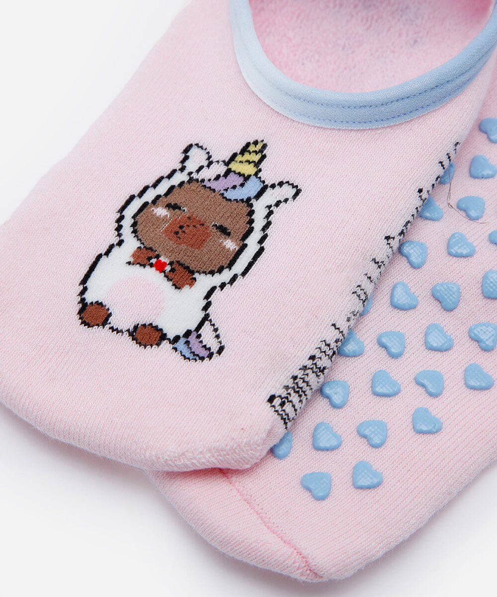 meia sapatilha infantil antiderrapante capivara rosa