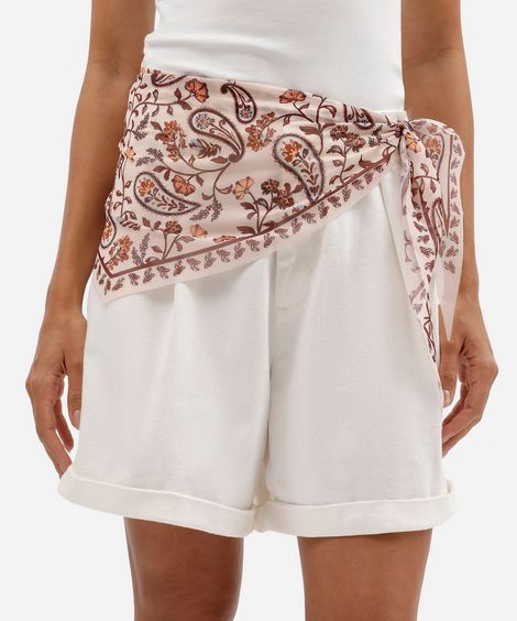 bermuda feminina de sarja cintura alta com lenço off white