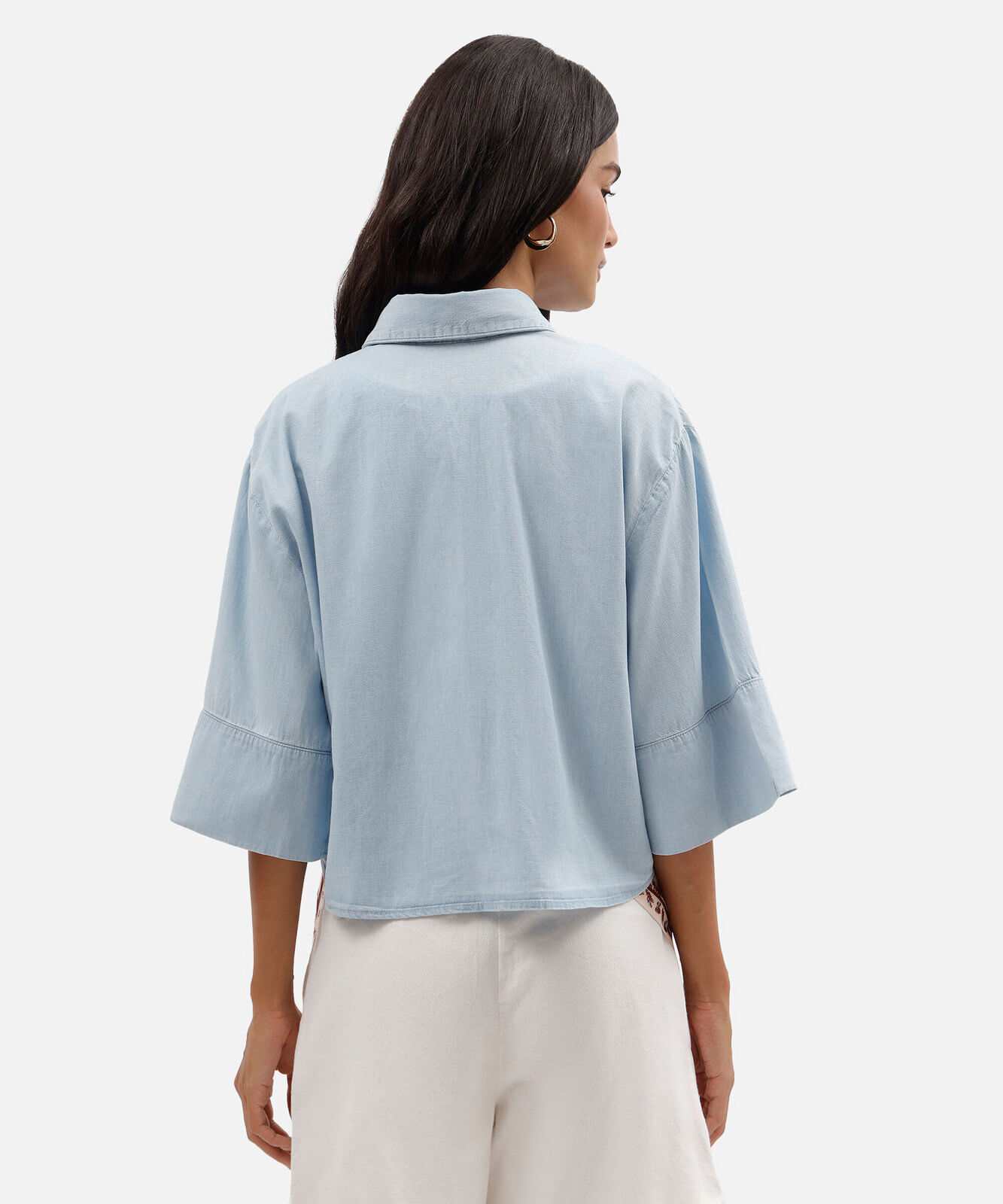 camisa oversized feminina jeans manga curta azul