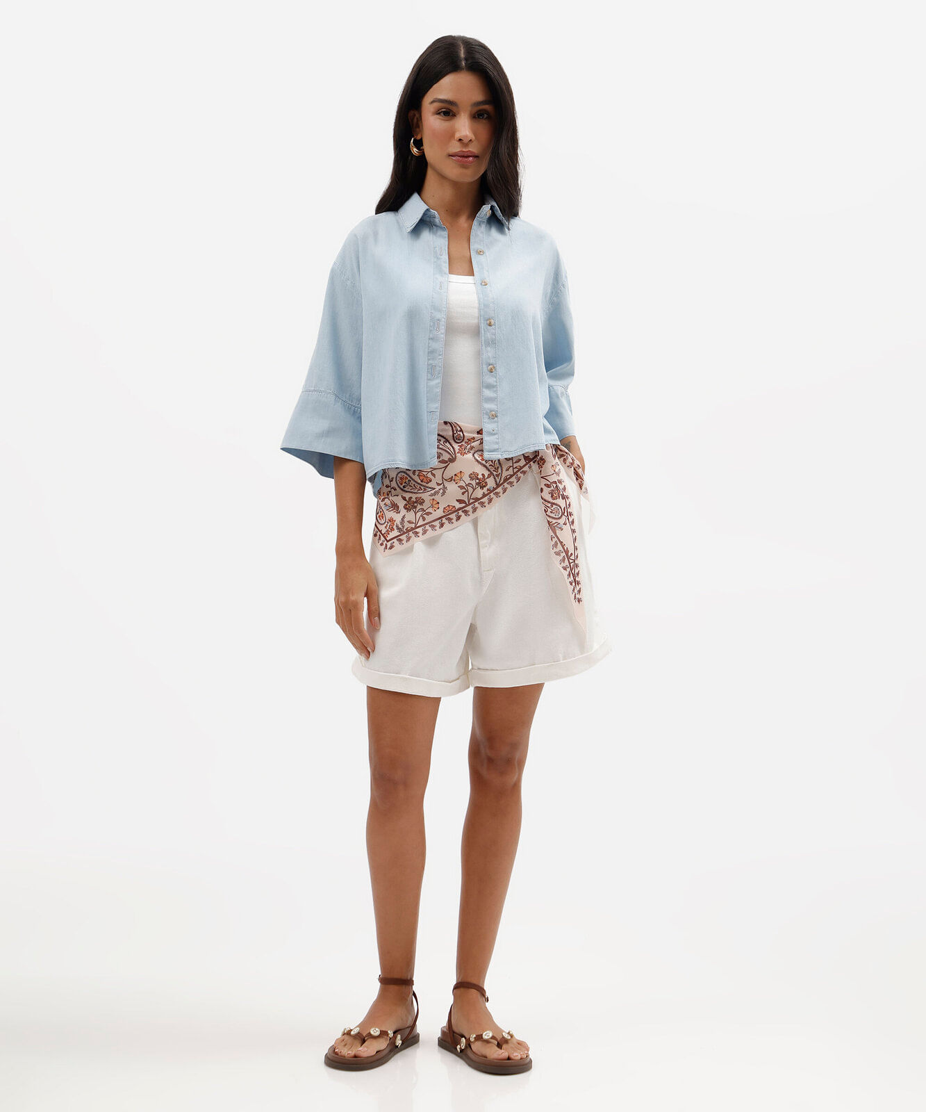 camisa oversized feminina jeans manga curta azul