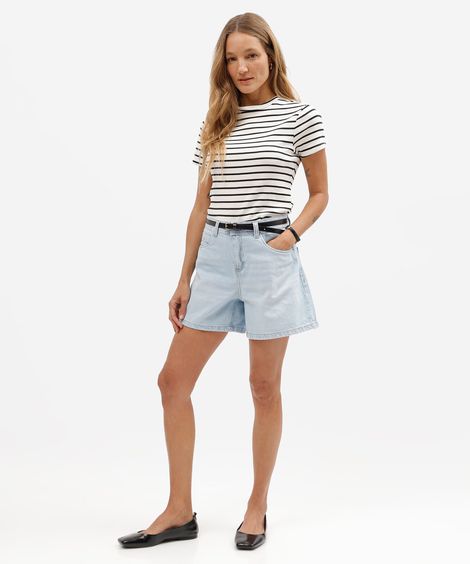 short feminino jeans cintura alta azul