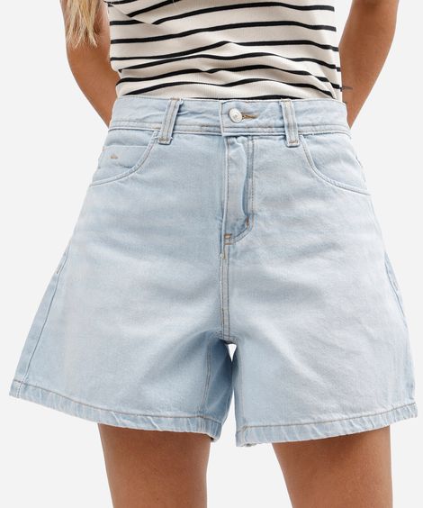 short feminino jeans cintura alta azul