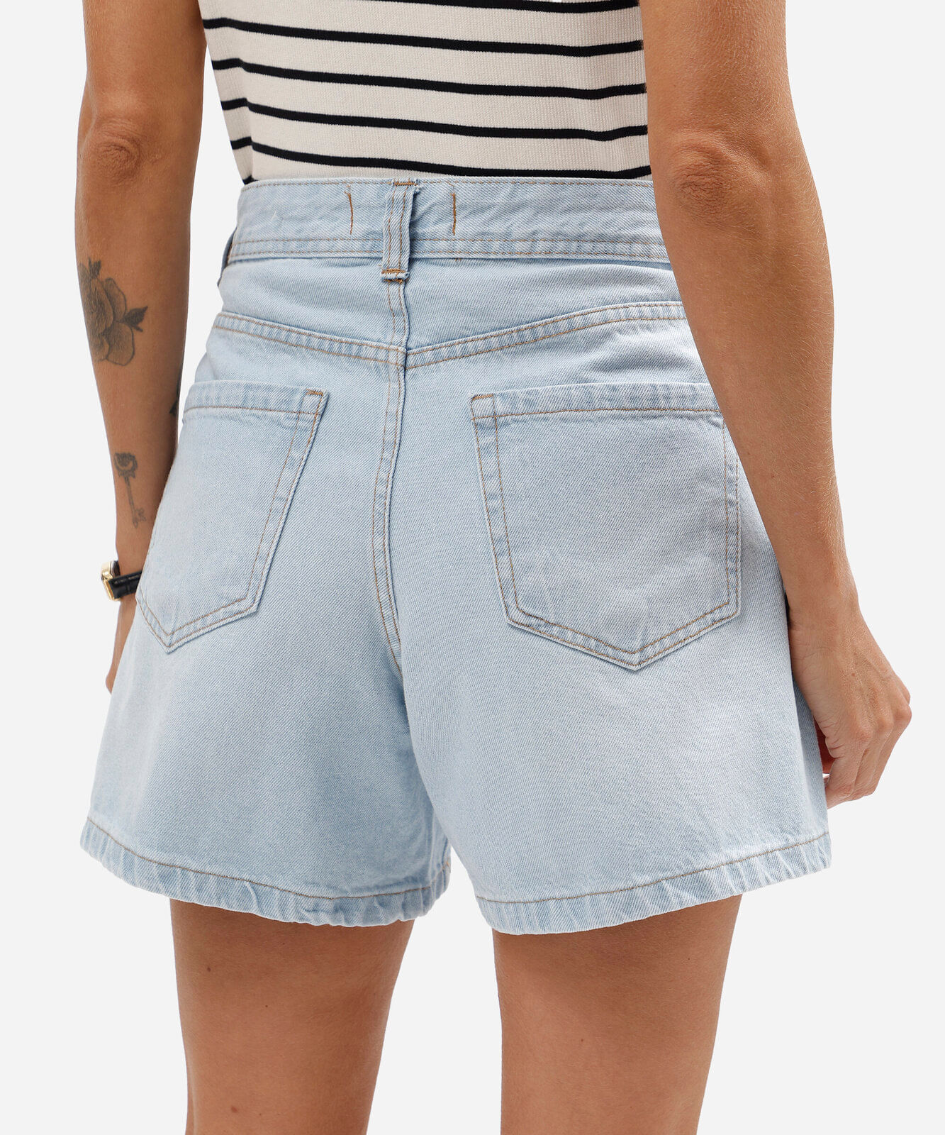 short feminino jeans cintura alta azul