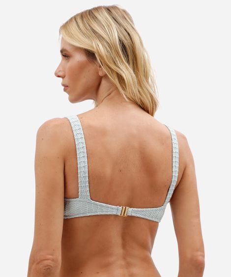 biquíni top faixa feminino decote quadrado texturizado azul