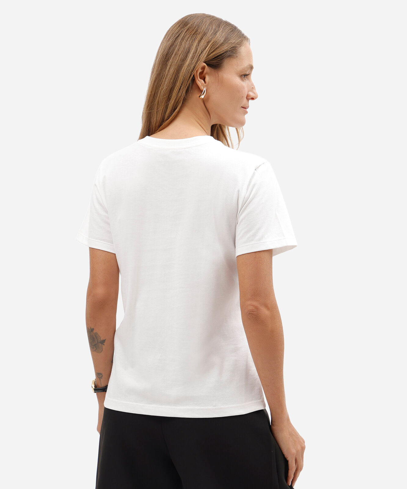 camiseta feminina de algodão manga curta estampada básica off white
