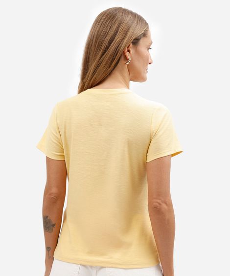blusa básica feminina de algodão peruano manga curta decote v amarela