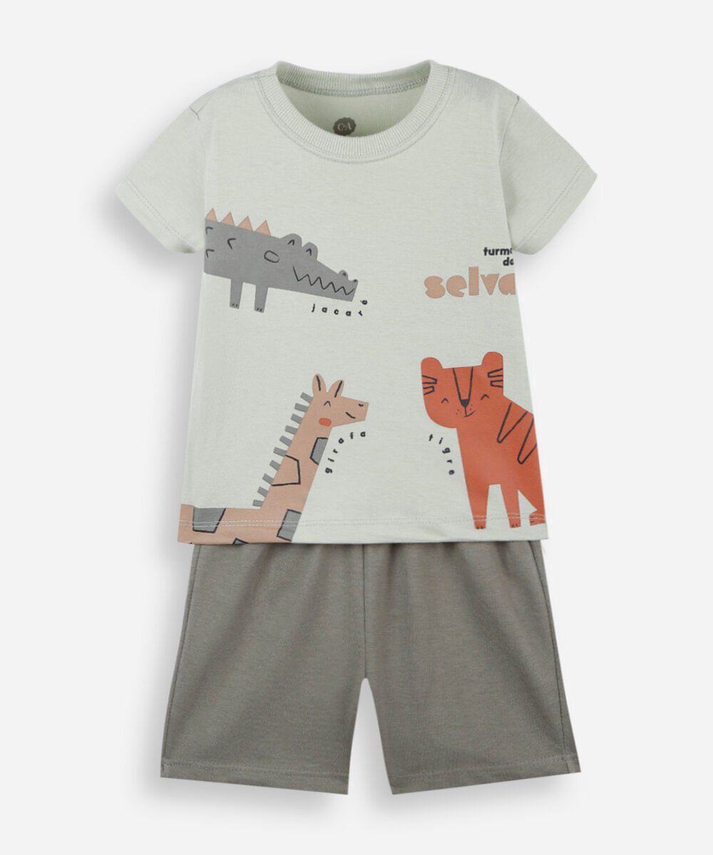 conjunto infantil de algodão estampado verde