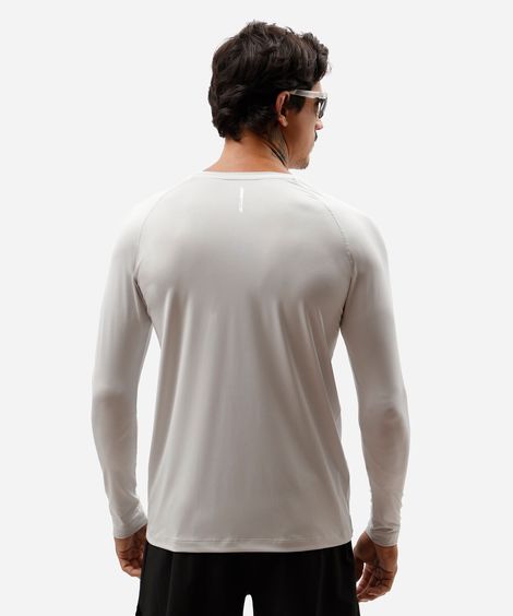 camiseta masculina esportiva manga longa com proteção uv cinza