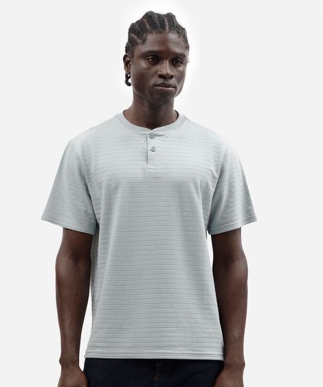 camiseta masculina henley listrada azul