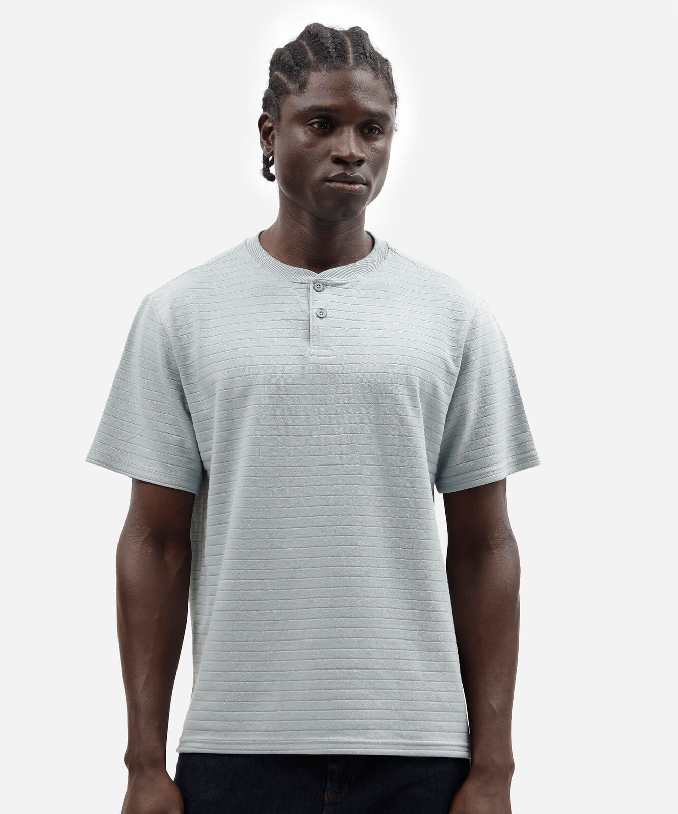 camiseta masculina henley listrada azul