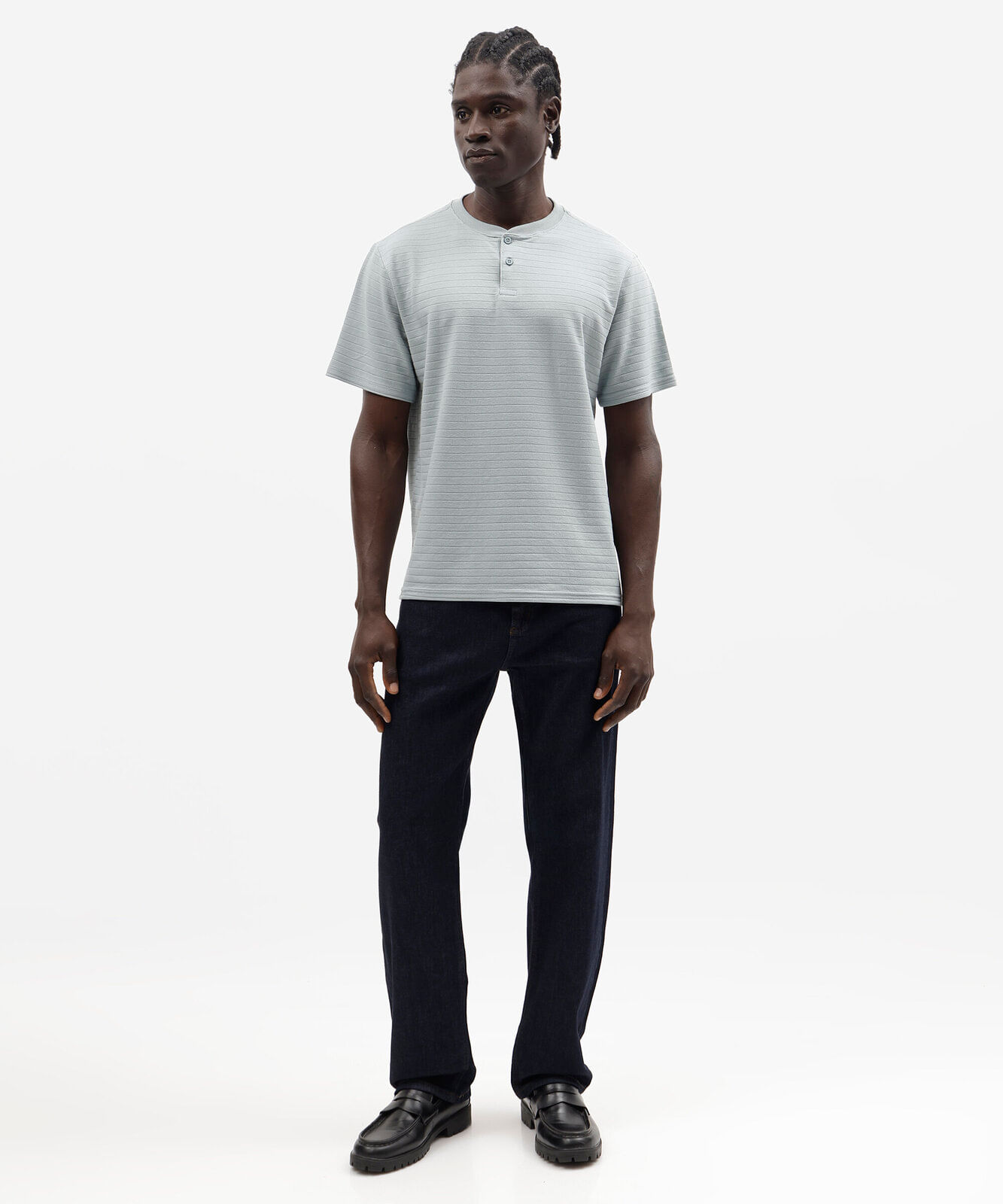 camiseta masculina henley listrada azul