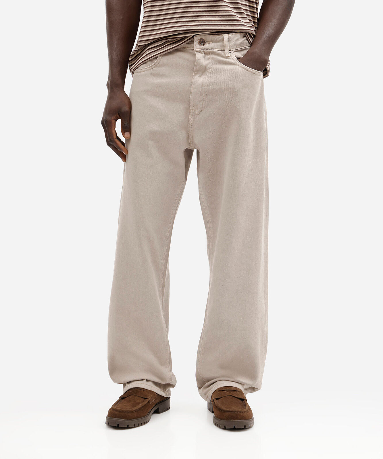 calça baggy masculina de sarja bege